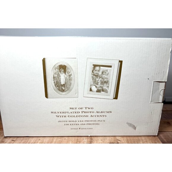 Set Of Two Silverplated Photo Albums With Goldtone Accents Velvet Cover - Picture 8 of 8